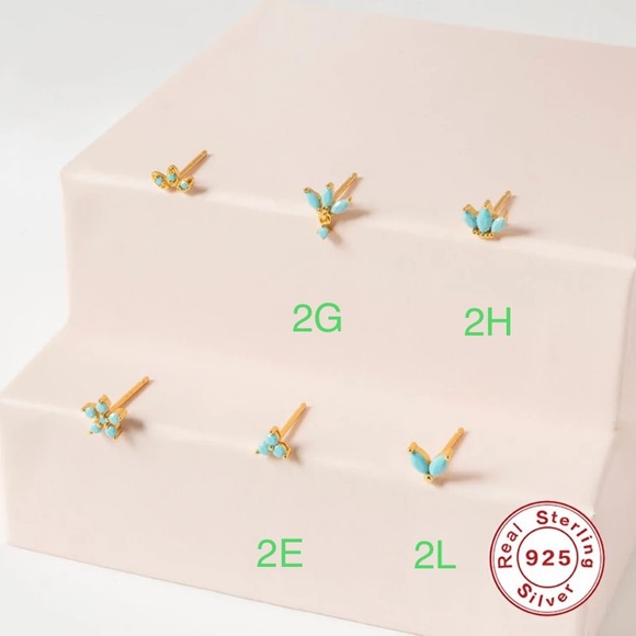 COPY - 1 pair 925 Sterling Turquoise Teal Gold Studs Hoops Hinges Pin Earrings - Picture 1 of 16